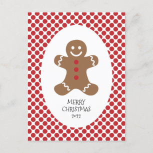 Postale Carte de Noël au bonhomme en pain d'épices à pois