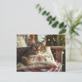 Postale Carte de Noël avec chat tigré AI (Debout devant)