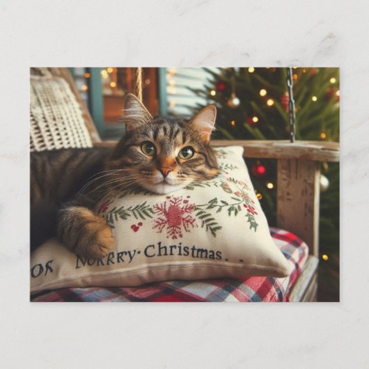 Postale Carte de Noël avec chat tigré AI (Devant)