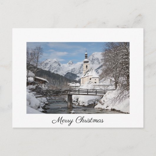 Postale Carte de Noël avec église dans la neige dans les A (Devant)