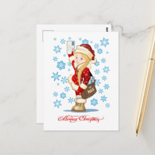 Postale Carte de Noël avec la fée des neiges de dessin ani