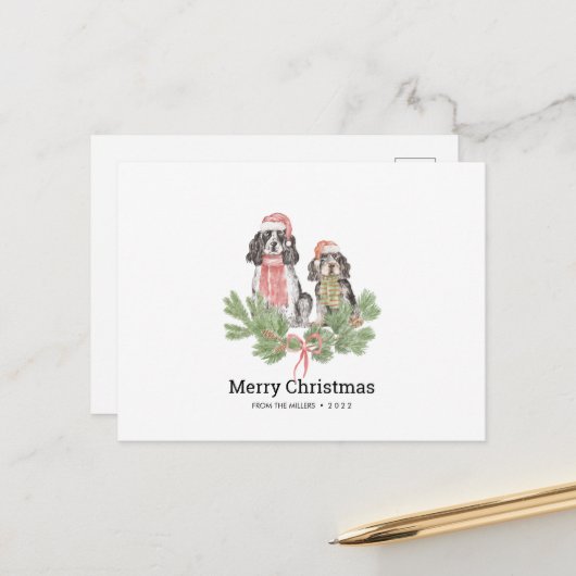 Postale Carte de Noël avec Springer Spaniel Chien Famille (Devant/Arrière en situation)