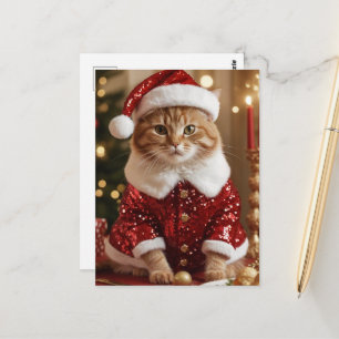 Postale Carte de Noël avec un chat de Noël adorable en cos