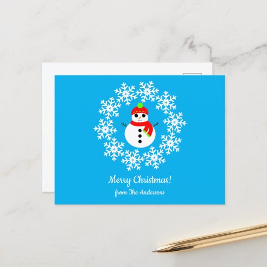 Postale Carte de Noël Bonhomme de Neige (Devant/Arrière en situation)