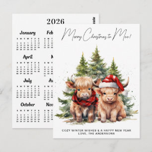 Postale Carte de Noël Calendrier 2027 Vache des Highlands