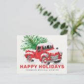 Postale Carte de Noël camionnette aquarelle rouge classiqu (Debout devant)