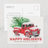 Postale Carte de Noël camionnette aquarelle rouge classiqu (Devant / Derrière)