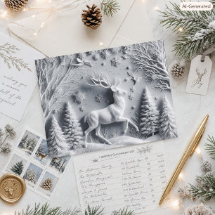 Postale Carte de Noël Cerf Majestueux dans une Forêt ennei