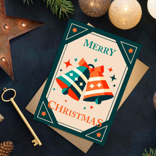 Postale Carte de Noël - Cloches et étoiles de Noël