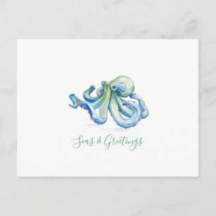 Postale Carte de Noël côtière Watercolor Octopus Postcard