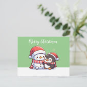 Postale Carte de Noël Cute Kawaii avec Snowman (Debout devant)