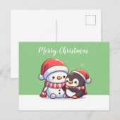 Postale Carte de Noël Cute Kawaii avec Snowman (Devant / Derrière)