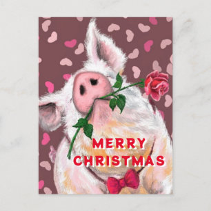 Postale Carte de Noël de cochon amusant