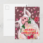 Postale Carte de Noël de cochon amusant (Devant / Derrière)