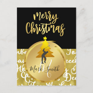Postale Carte de Noël de golf thème noir et or