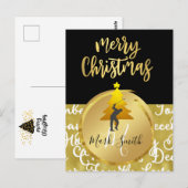 Postale Carte de Noël de golf thème noir et or (Devant / Derrière)