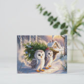 Postale Carte de Noël de la belle chouette neigeuse (Debout devant)