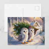 Postale Carte de Noël de la belle chouette neigeuse (Devant / Derrière)