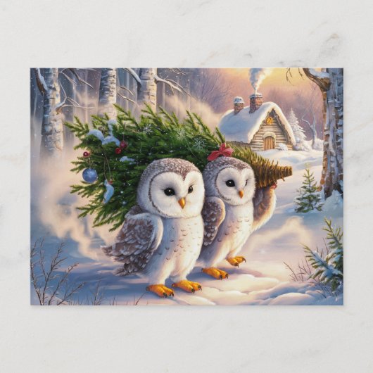 Postale Carte de Noël de la belle chouette neigeuse (Devant)