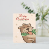 Postale Carte de Noël de la loutre joyeuse (Debout devant)