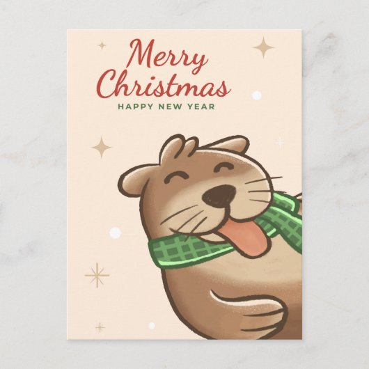 Postale Carte de Noël de la loutre joyeuse (Devant)