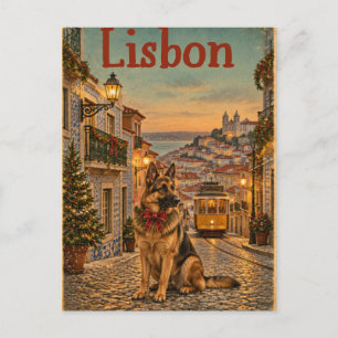 Postale Carte de Noël de Lisbonne avec Berger Allemand