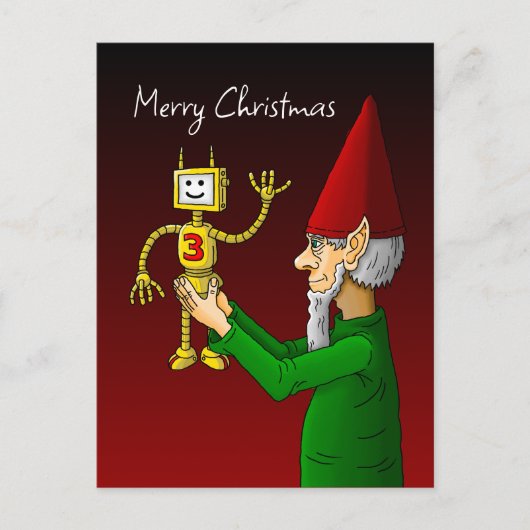 Postale Carte de Noël de lutin et de robot (Devant)