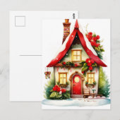 Postale Carte de Noël de maison à l'aquarelle (Devant / Derrière)