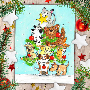 Postale Carte de Noël Dogs Merry Christmas par Nicole Jane