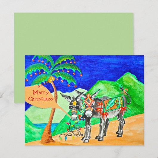 Postale Carte de Noël Donkey (Devant / Derrière)