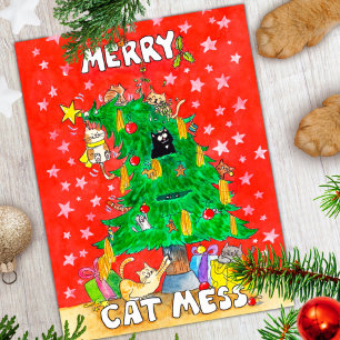 Postale Carte de Noël drôle de chat