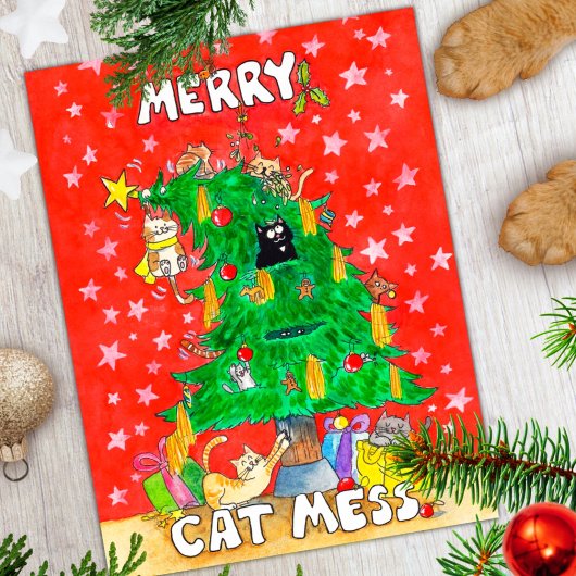 Postale Carte de Noël drôle de chat
