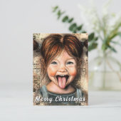 Postale Carte de Noël drôle de fille joueuse (Debout devant)