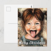 Postale Carte de Noël drôle de fille joueuse (Devant / Derrière)