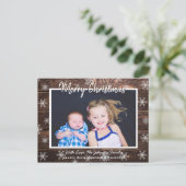 Postale Carte de Noël en bois rustique et flocons de neige (Debout devant)