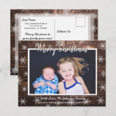 Postale Carte de Noël en bois rustique et flocons de neige (Devant / Derrière)
