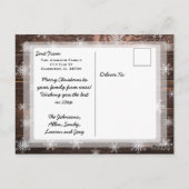 Postale Carte de Noël en bois rustique et flocons de neige (Dos)