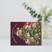 Postale Carte de Noël Hérisson Sapin (Debout devant)