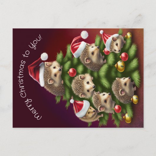 Postale Carte de Noël Hérisson Sapin (Devant)