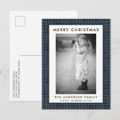 Postale Carte de Noël Joyeux Photo Plaid bleu (Devant / Derrière)