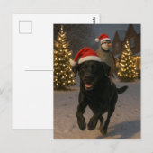 Postale Carte de Noël Labrador noir et Perdrix (Devant / Derrière)