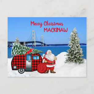 Postale Carte de Noël Mackinaw City avec Père Noël Vintage