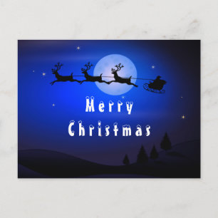 Postale Carte de Noël Père Noël et Reindeer en Pleine lune