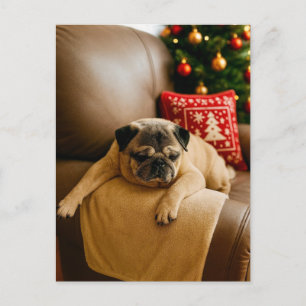 Postale Carte de Noël Pug Soirée de Fêtes Conviviale