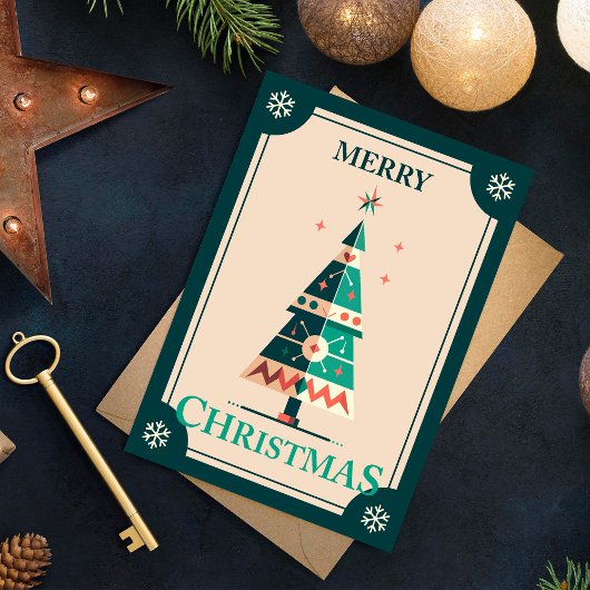 Postale Carte de Noël rétro avec design d'arbre géométriqu
