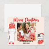 Postale Carte de Noël rouge Cutesy Cat (Devant / Derrière)
