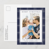 Postale Carte de Noël Rustique bleu moderne (Devant / Derrière)