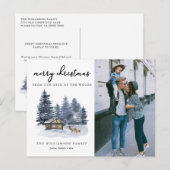 Postale Carte de Noël Rustique Woodlands Watercolor (Devant / Derrière)