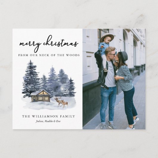 Postale Carte de Noël Rustique Woodlands Watercolor (Devant)