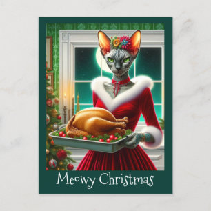 Postale Carte de Noël   Sphynx Chat Lady Xmas Turquie